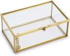 Hipiwe Vintage Glass Keepsake Box, Rectangle Jewelry Display Organize Vanity Lidded Box Home Decor Accent Decorative Box for Storage Trinket Rings Bracelet