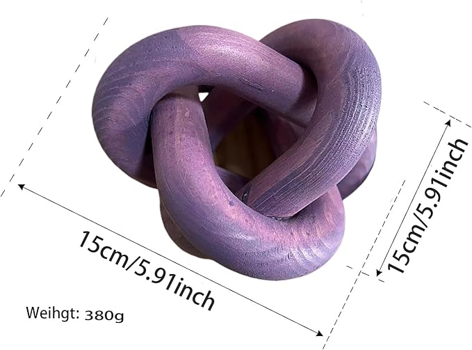 Wood Knot Chain Link Decor - 3 Link Boho Wooden Hand Carved Decorative Wooden Links Knots for Coffee Table Entryway Modern Farmhouse Shelf Decoration (Purple)
