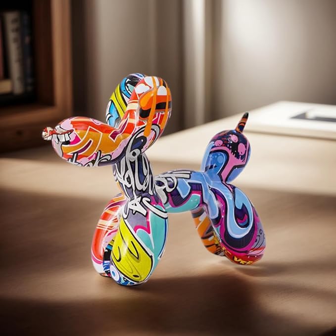 Resin Balloon Dog Sculpture - Collectible Figurines Decor for Home | Office Desktop Resin Decors Balloon Dog Decor (Graffiti)