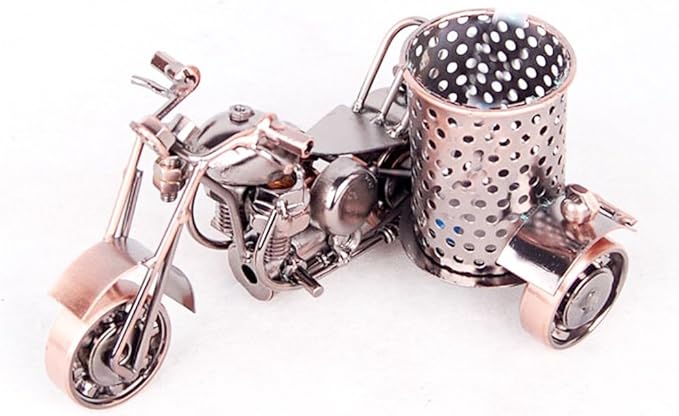 Trebisky Metal Sculpture - Retro Classic Handmade Iron Motorcycle Unique Metal Art Decor - Home décor (5.5" L,3" H, Copper Pen Cup)