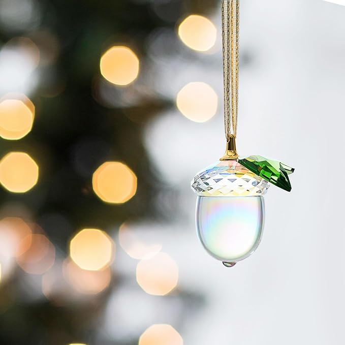 Crystal Acorn Christmas Tree Hanging Ornament Glass Acorn Hanging Ornament Brown Crystal Sun Catcher Decoration Winter Party Home Decoration