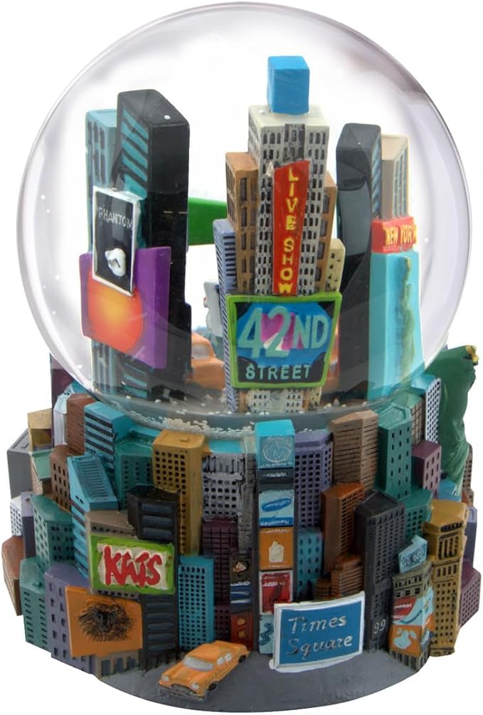 Musical Times Square Snow Globe, 5.5 Inches Tall, New York Cityscape with Broadway and Empire Building