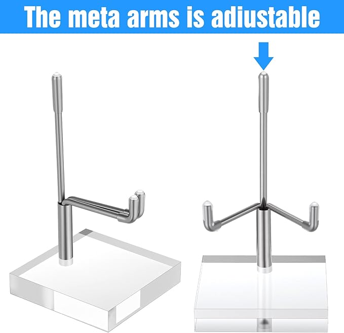 16 PCS Adjustable Metal Arms Display Stand, 2 X 2 X 3.5 Inch Small Rock Display Stand with Acrylic Base Small Displays Easel Holder Crystal Displays Stands for Picture Coral Geodes Mineral Agate