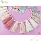 DrCor 16ft Pink & Grey Boho Tassel Garland – Handmade Yarn Bunting Banner for Nursery, Kids Room or Dorm, Baby Shower, Birthday Party Backdrop, or Cozy Home Decor