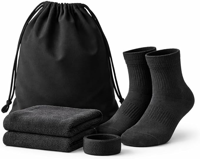 Personalized Women's Fitness Starter Pack with Rayon Towel, Breathable Socks and Stretch Wristband, Dark Charcoal, Soft Workout and Yoga Set