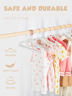 Smartor Kids Velvet Hangers 100 Pack, 14'' Inch Premium Non Slip Kids Felt Hangers for Closet, Space Saving Toddler Clothes Hanger for Youth's Childrens' Clothes (Rose Gold Hook)- White