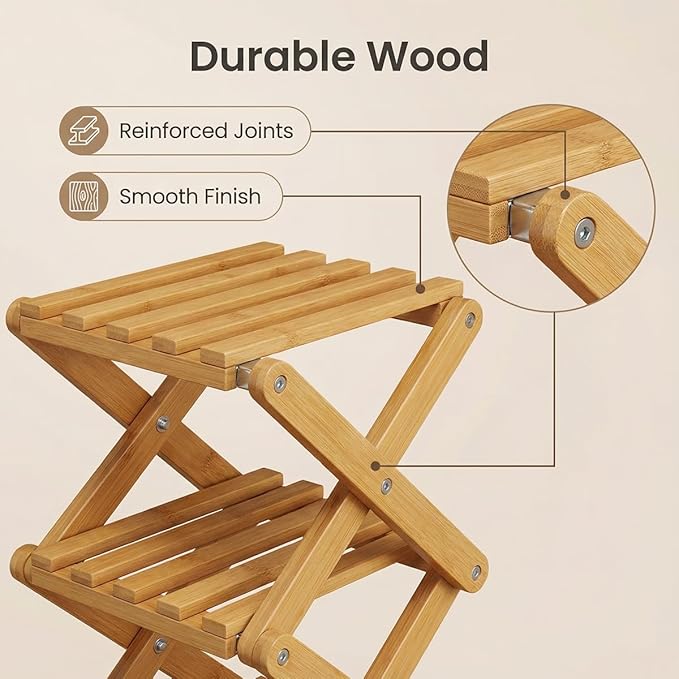 The 9-Tier No-Assembly Bamboo Rack, 3-9 Tiers Bamboo Shoe Rack, Foldable Bamboo Vertical Shoe Organizer, Multifunctional & Space-Saving, For Entryway, Closet, Corner, Bedroom, Hallway (Wood, 5Tiers)