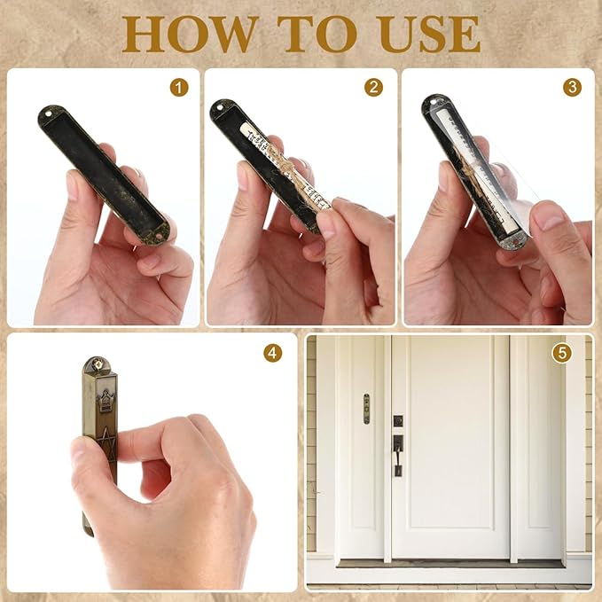 Kichvoe 5 Sets Mezuzah for Door with Scrolls: Vintage Religious Metal Mezuzah Cases - Easy Install Doorpost Scripture Scroll Decor House Warming Blessing Hanukkah Decoration