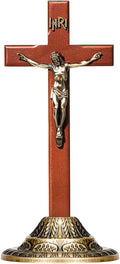 ACHIBANG 12" Crucifix Wall Cross with Stand – Catholic Wooden Standing and Hanging Jesus Cross with INRI for Home or Prayer Room