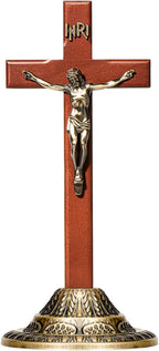 ACHIBANG 12" Crucifix Wall Cross with Stand – Catholic Wooden Standing and Hanging Jesus Cross with INRI for Home or Prayer Room