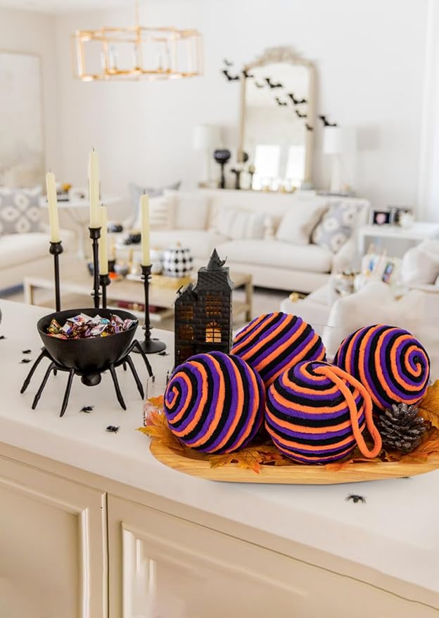 Briful 3.94'' Halloween Ornament Balls, 6PCS Large Decorative Yarn Balls Decorative Hanging Ornaments with Strings for Halloween Tree Thanksgiving Home Table Vase Bowl Decor