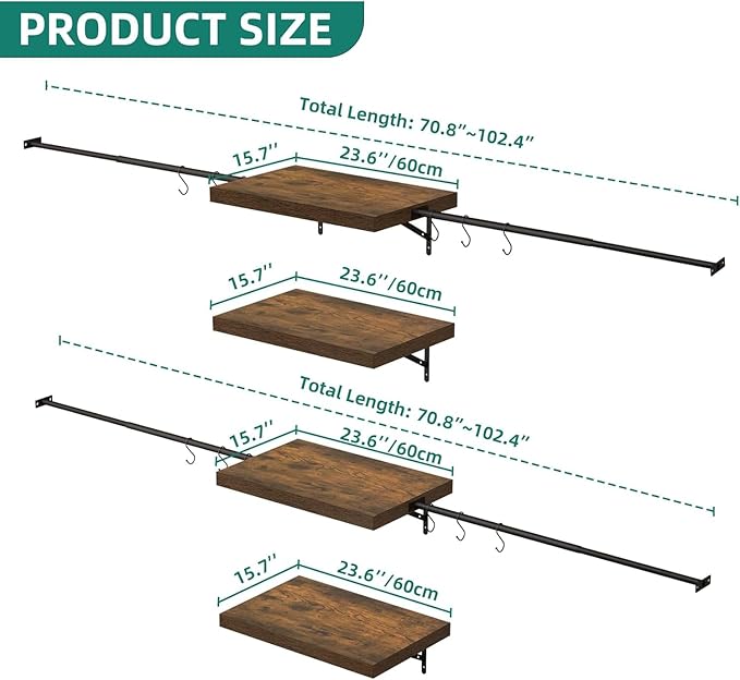 YITAHOME Wall-Mounted Closet System with Expandable Rod and Thickened Shelves – Adjustable Clothing Rack for Bedroom, Laundry Room and Cloakroom, Suitable for 2-8 Feets Space