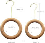 2 Pcs Natural Wood Scarf Hanger Ring Holder with Gold Hook Organiser Storage Hanger for Shop Display Wardrobe Closet Scarves Shawl Tie Belt Towel Necklace Jewellery Accessory Rack