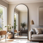 Dewfig Full Length Mirror, 71"*26" Arched Full Body Mirror with Stand, Large Floor Mirrors for Leaning or Hanging, Big Mirrors for Bedroom, Living Room,Dressing Room, Aluminum Alloy Frame, Black