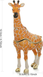 Hand Painted Trinket Box for Home Decor Accents, Enamel Hinged Jewelry Box for Bookshelf Office Table Desk Decoration, Classical Figurine Collectible Keepsake Animal Sculptures (Giraffe-Yellow)