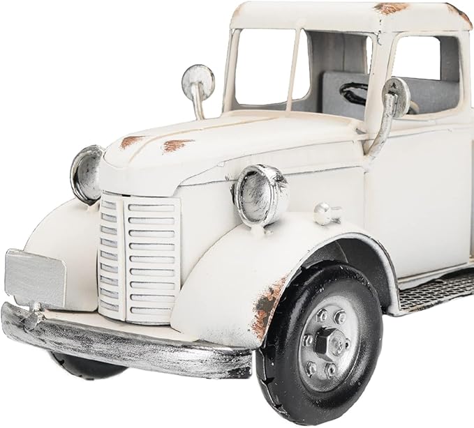 SOFFEE DESIGN 12in Collectible-Vehicles Classic Truck, Pick-up Model Iron Decorations, Collectible Figurine Desktop Car Wine Holder for Home Decor, White