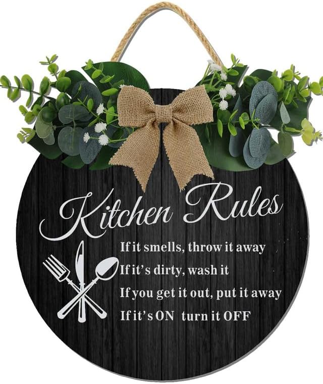 Retro Kitchen Decor,Kitchen Rules Rustic Round Wooden Sign,For Home, Office, Store Or Restaurant