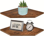 Homode Corner Shelf Wall Mount, Set of 2 Floating Corner Shelf Organizer for TV Accessories, Speaker, Cable Box, Game Console, Storage for Bathroom Kitchen Living Room Bedroom, Rustic Brown