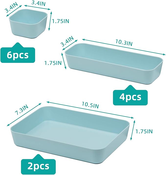 Backerysupply Set Of 12 Blue Color Plastic Desk Drawer Organizers For Makeup Bathroom Office Kitchen Vanity Drawer Storage Box Container