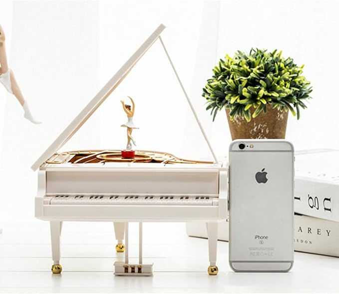 Hvogvok Ballerina Music Box，Piano Music Box for Women Girls White Valentine's Day Present Mechanical Classical Ballet Girl Dancing Music Box Birthday Present