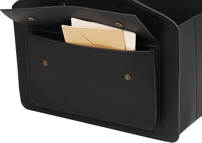 HofferRuffer Magazine Basket Holder, Foldable Magazine Rack, Document File Holder Organizer, File Folder, Newspaper Storage Bin Organizer for Home or Office (Black Magazine Basket)