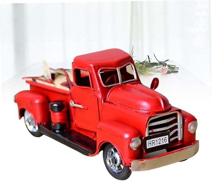Unomor Vintage Handmade Iron Car Model Red Classic Tabletop Decoration for Home Office Miniature Car Ornament for Lovers and Collectors