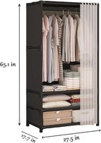 Portable Closet,Portable Closets for Hanging Clothes,Japanese Style Wardrobe with 1 Hanging Rods,2 Storage Shelves,27.5" L x 17.7" W x 65.1" H,Black