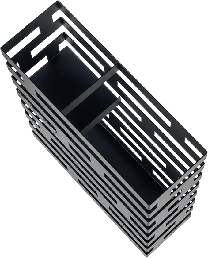 MyGift 17 Inch Freestanding Entryway Umbrella Rack or Cane Holder with Shelf for Small Umbrellas in Decorative Modern Matte Black Metal Geometric Cutout Design