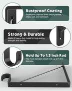 4 Pack Closet Rod Bracket, Heavy Duty Closet Rod Support with Rod Holder, Wall Mounted Closet Shelf Brackets with Triangle Stabilizing Design for Closet, Bathroom and Kitchen, Black