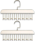 Belt Hanger 2Pcs Belt Hanger with 16 Hooks Bra Hangers for Closet,Space-Saving Wooden Closet Hanger Organizer for Ties, Scarves, Bras,Tank, Tops(White)