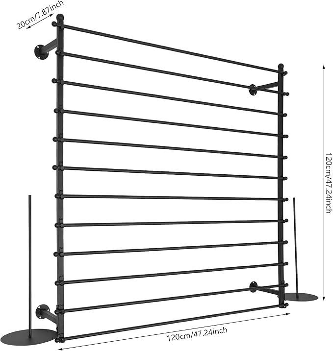 12-Tier Wall Mounted Scarf Rack, Scarf Display Rack, Towels Storage Hanger, Commercial Hijab Scarf Holder Organizer Space Saving for Retail Stores, Boutiques, Home (Black, 47in Width)