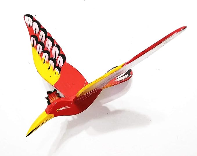 WitnyStore 15" Red Yellow Hoopoe Woodpecker Wooden Flying Bird Mobile Kinetic Hanging Sculpture for Adult Collectors Handcrafted Room Decoration Display Art Dynamic Overhead Ornament