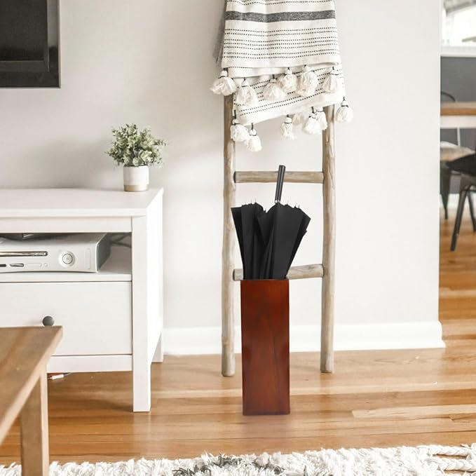 OUNONA Solid Wood Umbrella Stand Elegant Entryway Organizer for Indoor and Outdoor Use Heavy Duty Umbrella Holder for Lobbies Dark Walnut