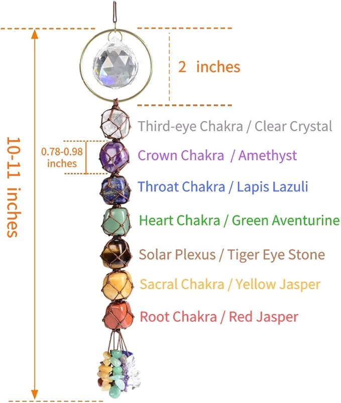 Handmade Crystal Window Car Hanging Ornaments 7 Chakra Home Decoration Feng Shui Ornament Yoga Meditation Car Decoration Tumbled Palm Stones (Crystal)