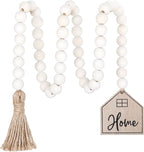 Meplait Home Wooden Bead Garland with Tassel, Decorative Beads Home Decor Farmhouse Tassel Garland Boho Decor for Tiered Tray（38in）