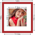 Vittanly 12x12 Picture Frames Set of 9, Shatter Resistant Plexiglass, Display 8x8 Pictures with Mat or 12x12 without Mat, Photo Frames for Wall Mount, Engineered Wood, Red