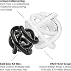 Torre & Tagus Orbit Hand Blown Glass Infinity Knot Sculpture - 4.5 Inch Glass Art White Knot Decor Ball for Home Decor, Small Centerpiece Table Decoration for Home Interior (Solid White)
