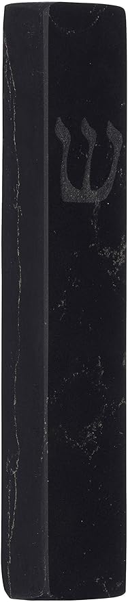 A&S Mezuzot Quartz Mezuzah Case with Engraved Shin Design Easy Peel and Stick Judaica Door Mezuza (Black Quarts, 5 Inches)