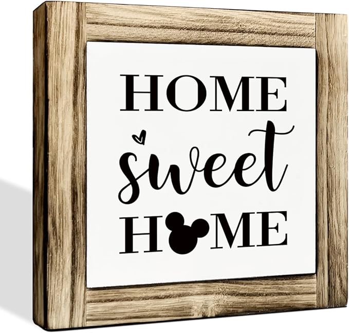 Home Sweet Home Sign, Warm Decoration for Front Door Porch, Kitchen Decor, Living Rom Decors, Decorative Wooden Box Sign, Farmhouse Desk Decor, Housewarming Gift, 5.9×5.9 inches