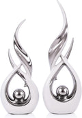 2 PCS White Silver Ceramic Statues For Home Decor Accents, Modern Abstract Art Sculptures, Elegant Tabletop Decorative Objects For Dining Room, Entryway, Tv Stand, Mantel, Coffee Table Centerpieces