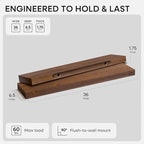 Homeforia Classic Walnut 36 inch Floating Shelf, High End Solid Real Wood Small 36inch Floating Shelves for Wall Mounted, 36in Floating Shelves, Heavy Duty Bracket, 36 X 6.5 X 1.75 inches, Set of 2