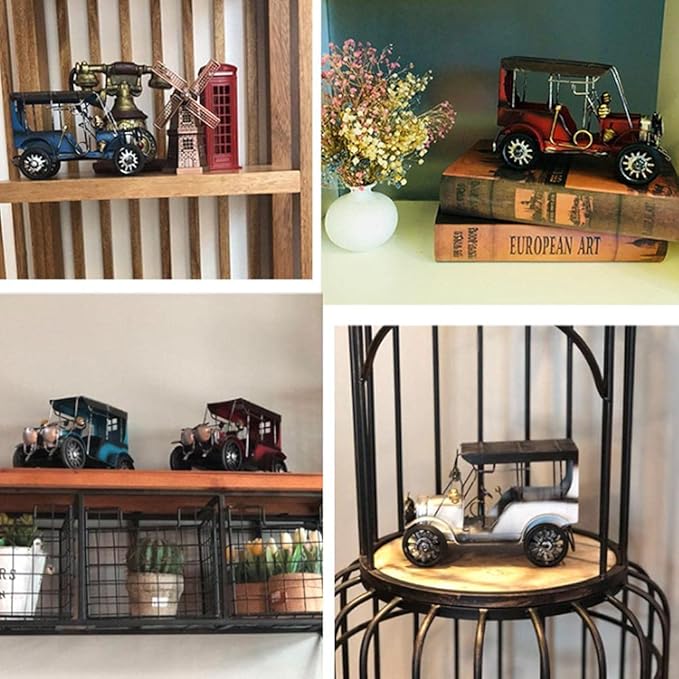 Kikumi Nostalgic Metal Car Organizations Retro Home Ornaments Home Decor for Living Room Table Cabinet (White)