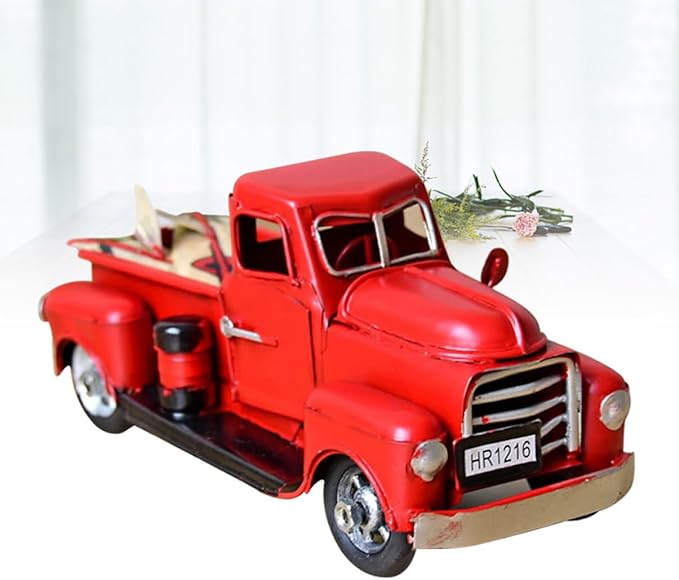 PRETYZOOM Vintage Handmade Iron Car Model Red Miniature Desktop Ornament Classic Vehicle Decor for Home Office Unique for Vehicle Lovers Craftsmanship Functional