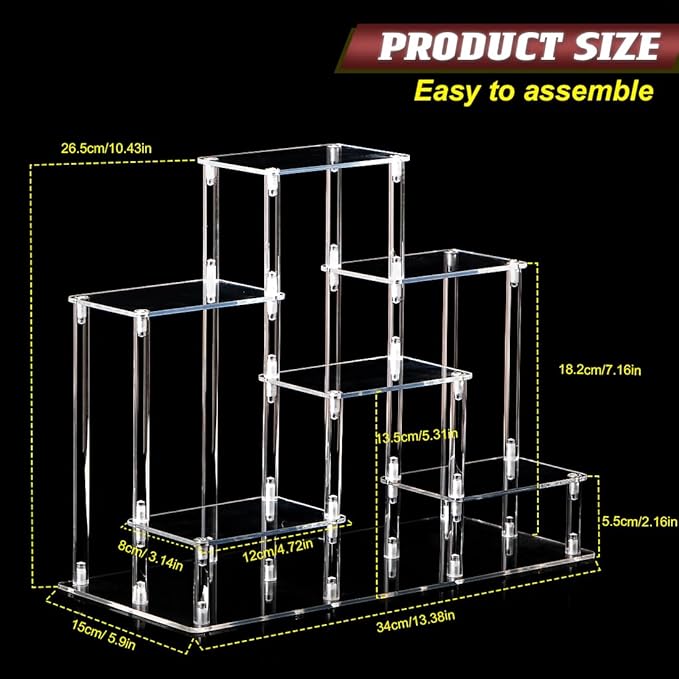 6 Tier Clear Action Figures Display Risers Stand Shelf, Acrylic Display Stands for Collectibles,Pop Figures Holder Perfumes Organizer,Large Rock Risers Rack
