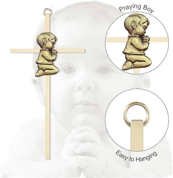 Tryuunion Baby Wall Cross Baptism and Christening Gifts for Boys, 7-inch Olive Golden Blessing Catholic Boy Baptism Crosses for First Holy Communion, and Dedication Baptismal Gifts from Godparents