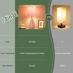 Small Bedside Table Lamp for Bedroom - Reading Desk Lamp with 3 Color Temperatures，15.5" Nightstand Ceramic Lamp with Fabric Shade for Kids Room,Living Room,Dorm,Home Office (Pink)