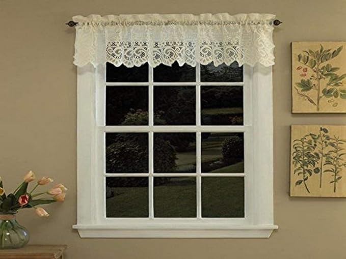 Sweet Home Collection Old World Style Floral Heavy Lace Kitchen Curtain Valance, Hopewell Cream