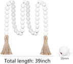 Meplait 39in Wood Bead Garland Farmhouse with Tassels,Versatile Prayer Beads Boho Chic Wall Hanging Home Decor (White)