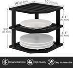 VERTORGAN 3 Tier Bamboo Corner Shelf(2 Pack),Dish Drying Rack,Plate Organizer,Kitchen Spice Rack for Countertop and Cabinet(Black)