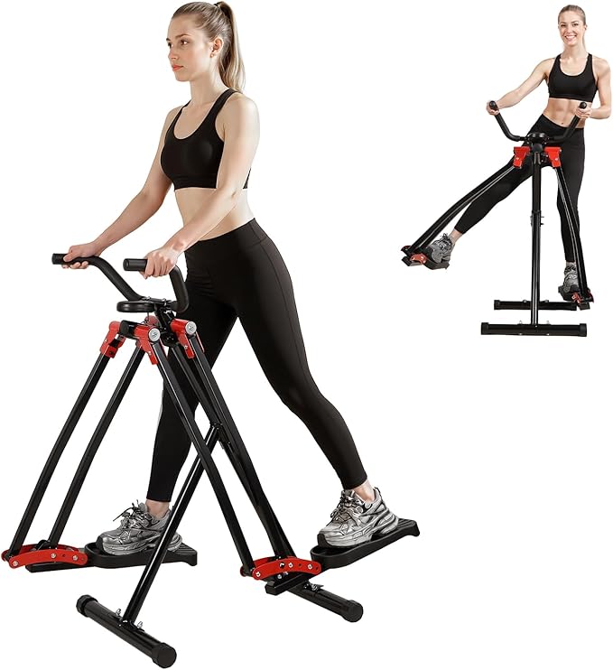 Space Walker Exercise Machine - Air Walker Elliptical Trainer Foldable Low-Impact Cardio Trainer with LCD Monitor, Extended Stride & Non-Slip Pedals for Home Gym